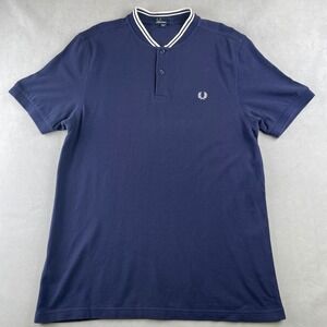 Fred Perry Men's Navy Short Sleeve Polo Shirt Laurel Wreath Regal Band Collar L